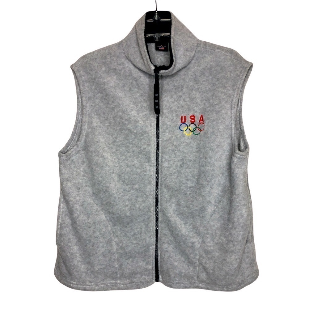 USA Olympics Light Gray Fleece Full Zip Vest W/ Pockets - Size Large